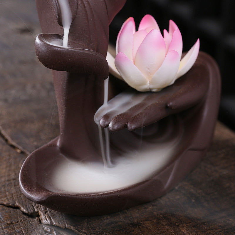 Buddha Stones Tibetan Lotus Blessing Incense Burner Decoration - image 1