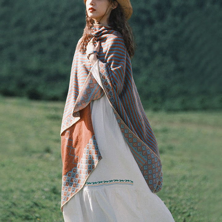Tibetan Shawl Striped Diamond Pattern Winter Warm Soft Scarf - image 11