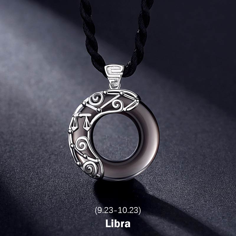 Buddha Stones 12 Constellations of the Zodiac Ice Obsidian Blessing Round Pendant Necklace - Libra - image 7