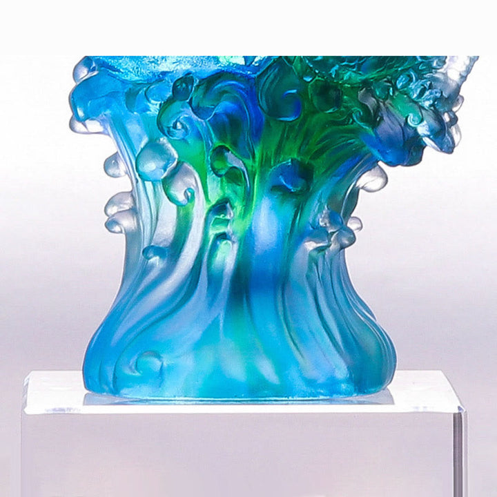 Buddha Stones Handmade Azure Dragon Liuli Crystal Art Piece Success Protection Home Office Decoration - image 6