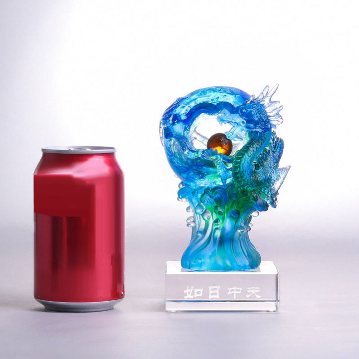 Buddha Stones Handmade Azure Dragon Liuli Crystal Art Piece Success Protection Home Office Decoration - image 7