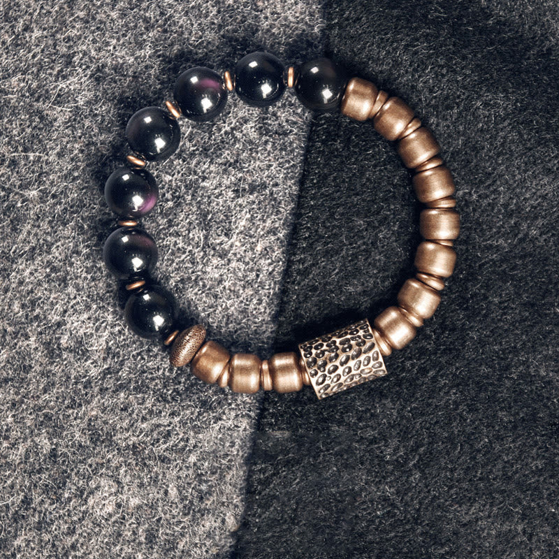 Buddha Stones Lava Rock Stone Rainbow Obsidian Copper Support Healing Bracelet