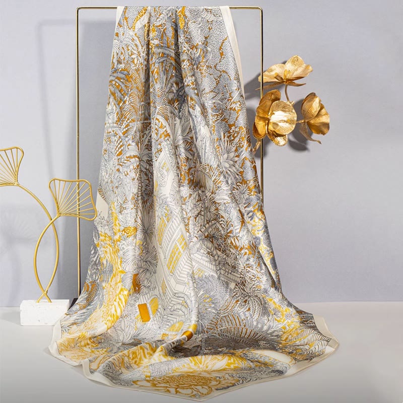 Buddha Stones Jungle Oil Painting Auspicious Clouds 100% Mulberry Silk Scarf Premium Grade 6A Double-sided Silk Neck Scarf - Jungle Secret(Summer Primeval Forest) - image 0