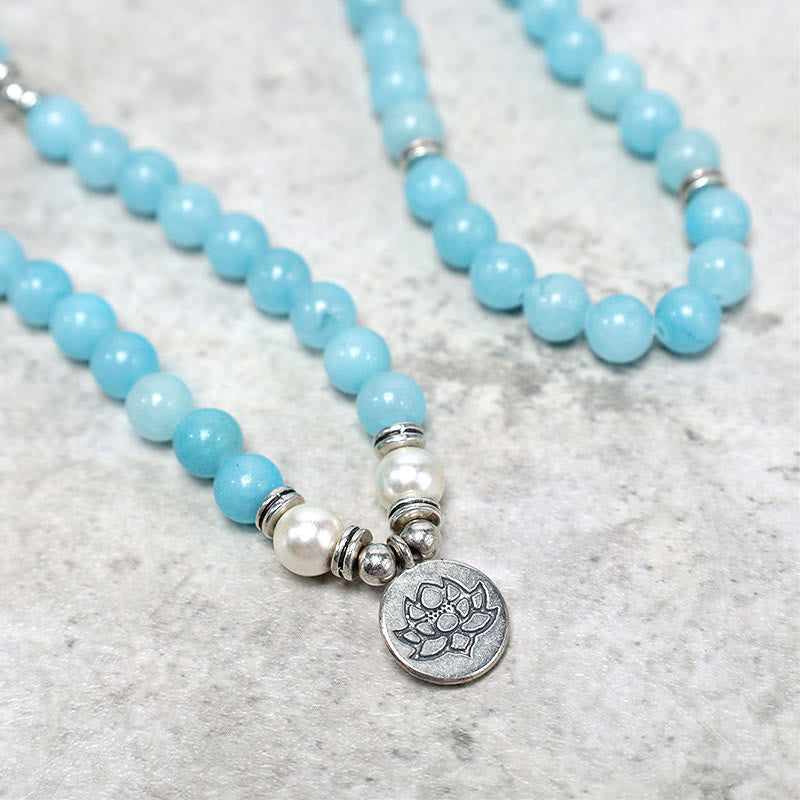 Buddha Stones Natural Amazonite Stone Healing Lotus Mala Bracelet - image 3