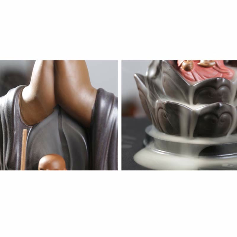 Buddha Avalokitesvara Chenrezig Ksitigarbha Ceramic Lotus Blessing Backflow Incense Burner - image 14