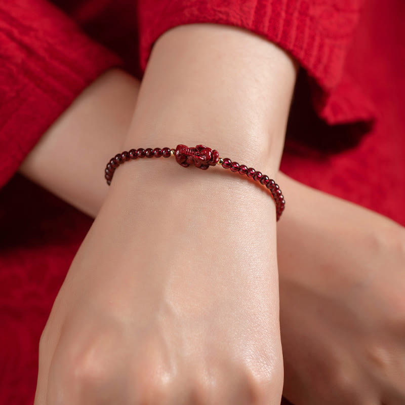 Buddha Stones Garnet Cinnabar PiXiu Blessing Calm String Bracelet