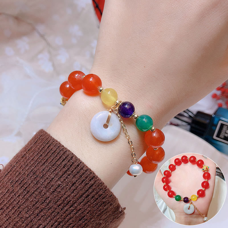 Buddha Stones Jade Red Agate Peace Buckle Charm Confidence Bracelet