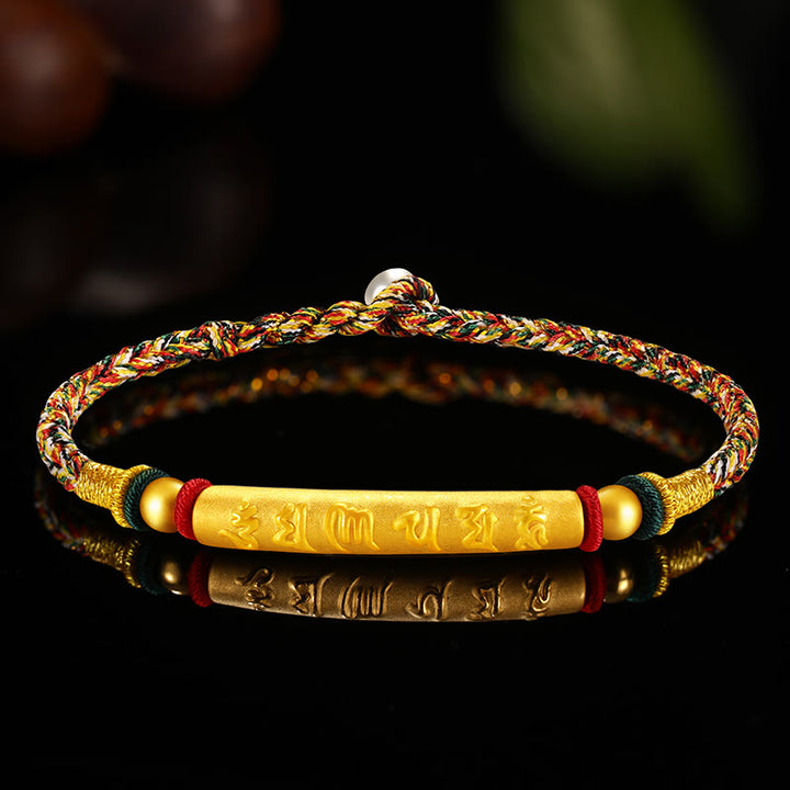 Buddha Stones Tibetan 999 Gold Om Mani Padme Hum Handcrafted Eight Thread Peace Knot Luck Braided Couple Bracelet