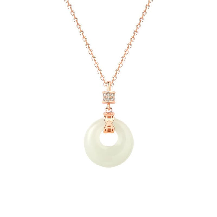 925 Sterling Silver Hetian White Jade Coin Flower Peace Buckle Luck Necklace Pendant - image 4