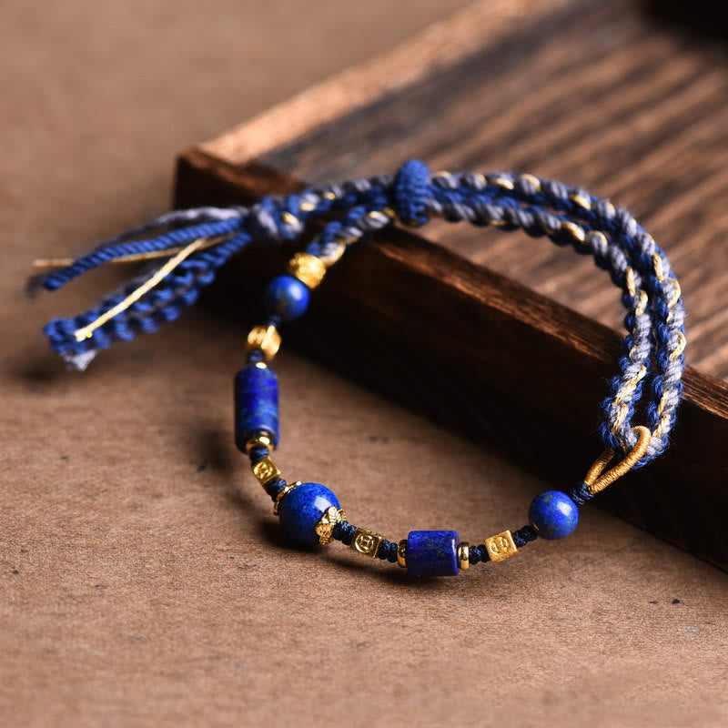 Buddha Stones Handmade Natural Lazurite Lapis Lazuli Bead Positive Rope Bracelet - image 0