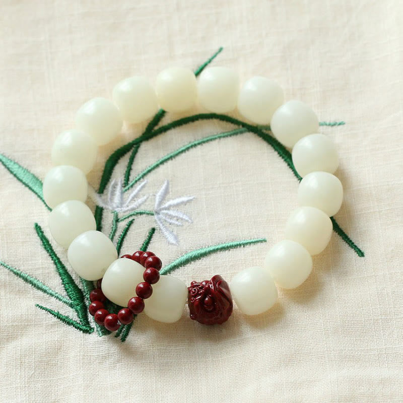 Buddha Stones Natural Bodhi Seed Cinnabar Dancing Lion Charm Wisdom Harmony Wrist Mala - image 3