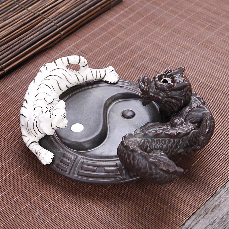 Tiger Dragon Backflow Smoke Fountain Ceramic Yin Yang Blessing Incense Burner Decoration - image 1