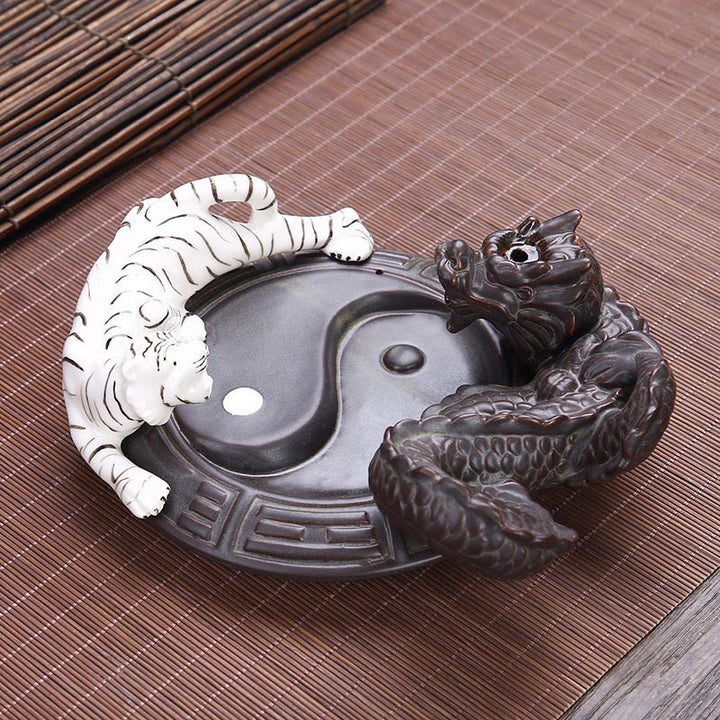 Tiger Dragon Backflow Smoke Fountain Ceramic Yin Yang Blessing Incense Burner Decoration - image 1