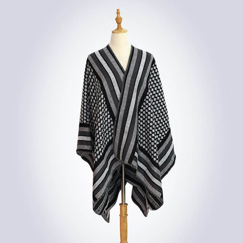 Tibetan Shawl Classic Pattern Winter Cozy Warm Travel Scarf Wrap - Black Gray - image 25