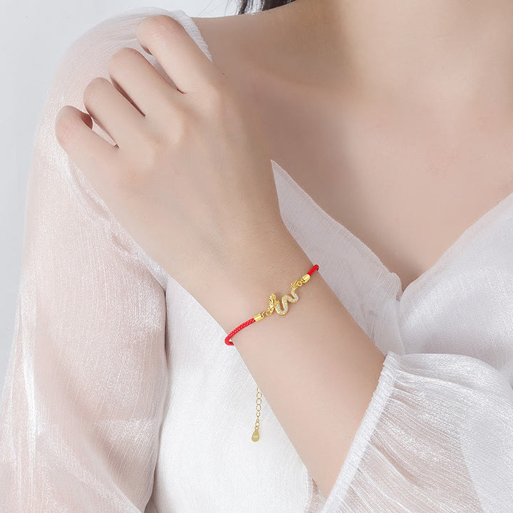 Buddha Stones 925 Sterling Silver Year Of The Dragon Auspicious Golden Dragon Luck Red Rope Chain Bracelet - image 6