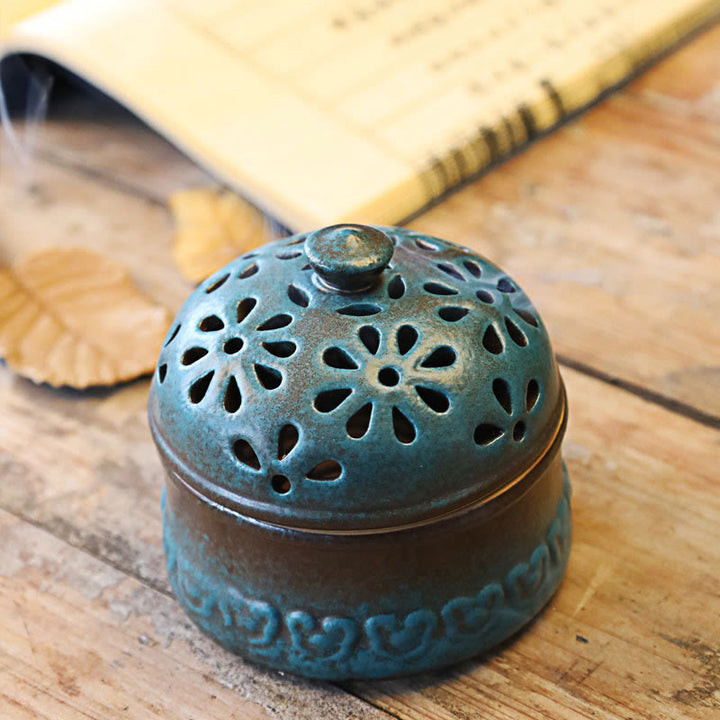 Buddha Stones Mini Hollow Spiritual Meditation Ceramic Small Incense Burner Decoration - image 4