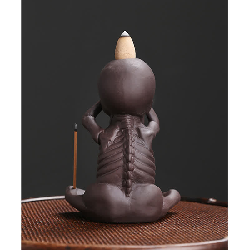 Buddha Stones Little Skull Ghost Purple Clay Backflow Smoke Fountain Peace Incense Burner Decoration - image 5