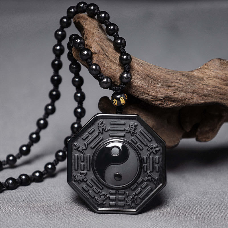 Buddha Stones Black Obsidian Stone Yin Yang Pendant Necklace - image 1