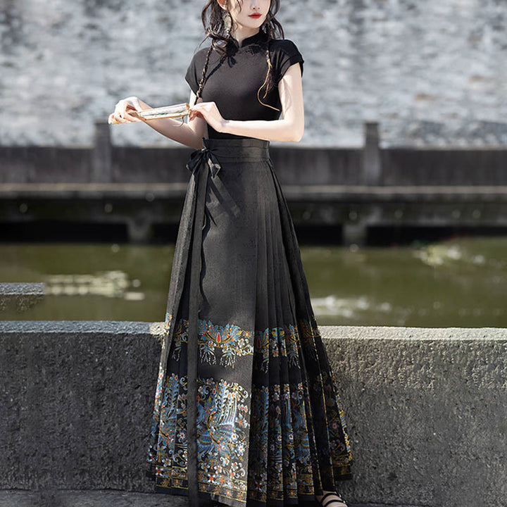 Buddha Stones Short Long Sleeve Shirt Top Chinese Hanfu Ming Dynasty Horse Face Skirt Mamianqun Skirt