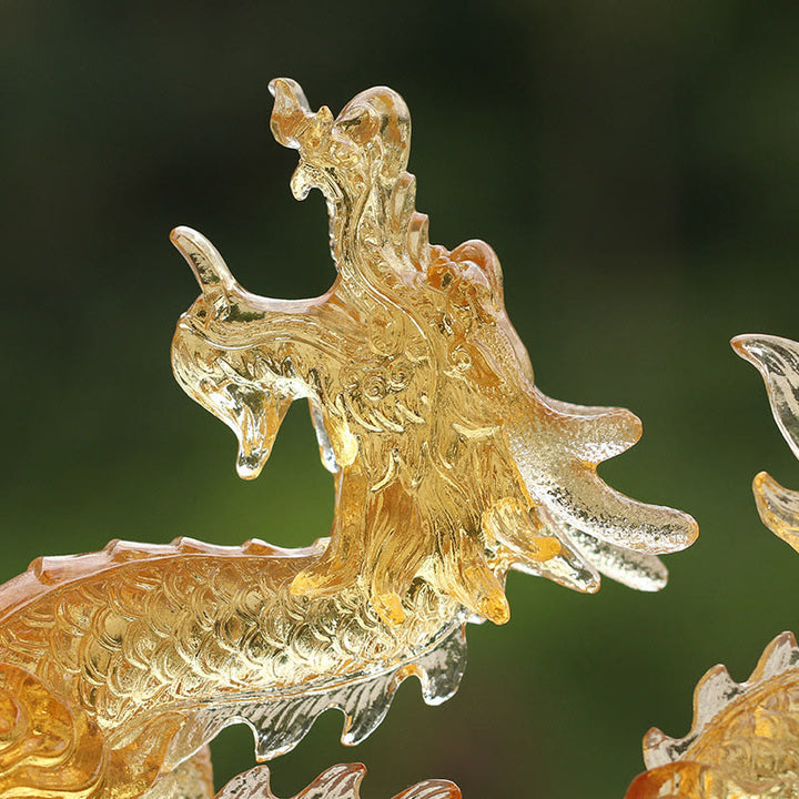 Buddha Stones Handmade Chinese Zodiac Yellow Dragon Liuli Crystal Art Piece Luck Protection Home Office Decoration - image 3