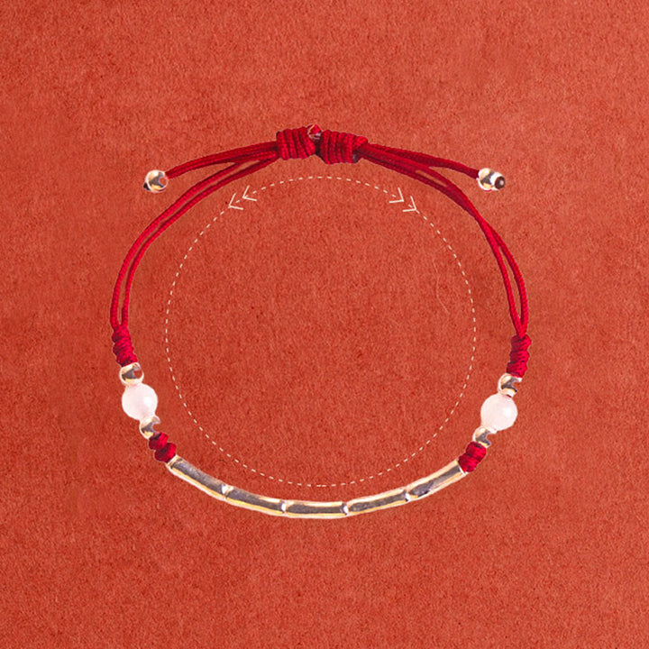 Buddha Stones 925 Sterling Silver Bamboo White Agate Red Agate Bead Protection String Braided Bracelet - image 4