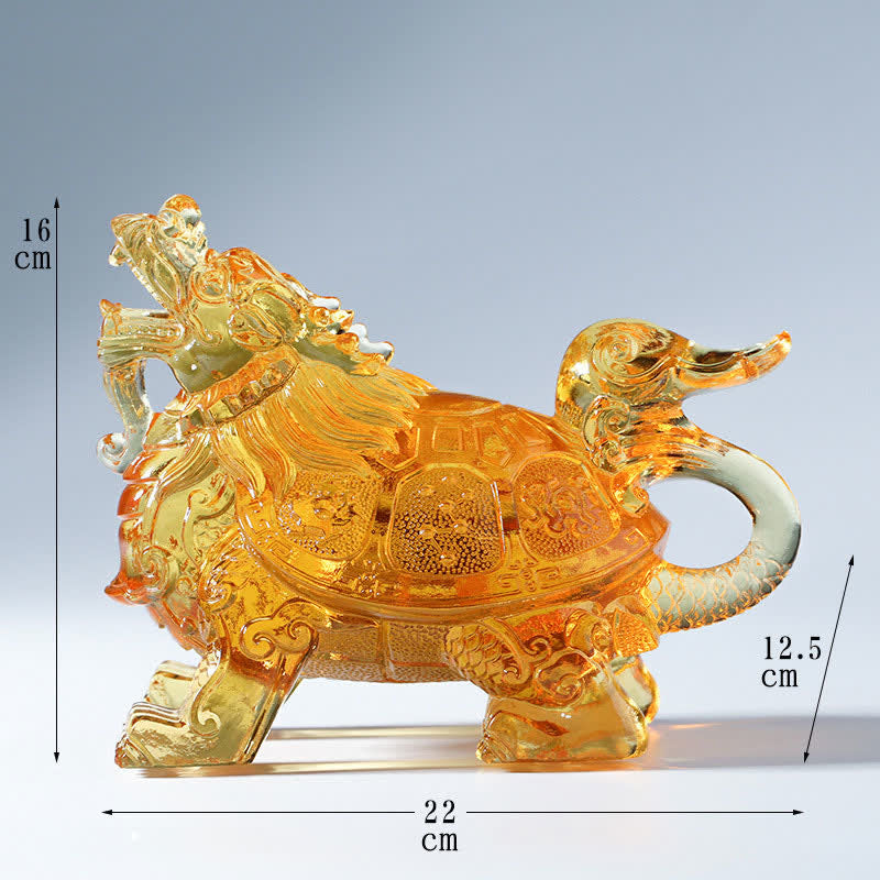 Feng Shui Dragon Turtle Handmade Liuli Crystal Art Piece Home Office Decoration - Gold - Medium - image 12