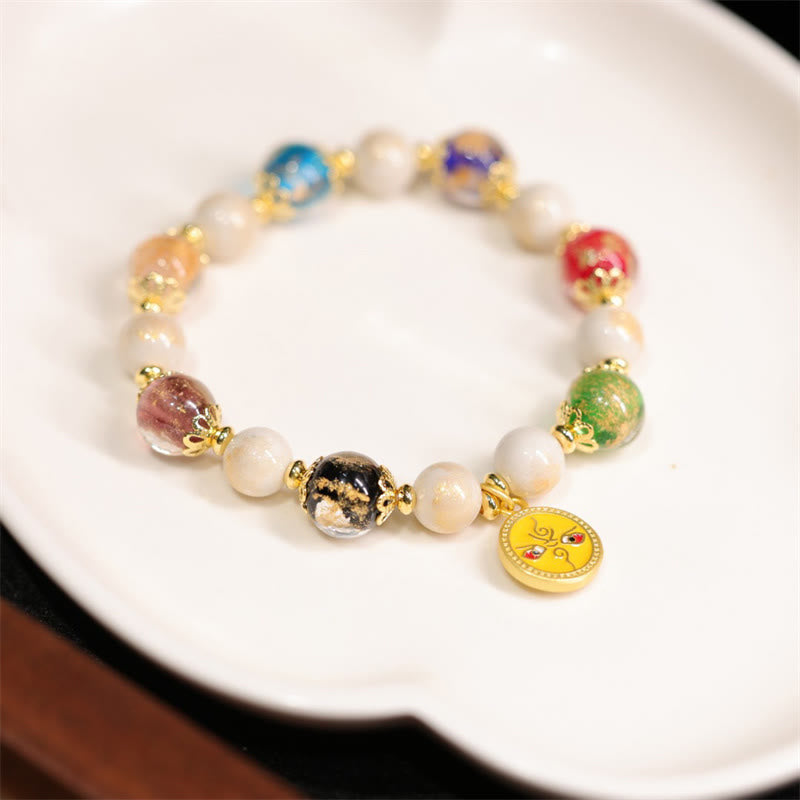 Buddha Stones Tibetan Five God Of Wealth Fortune Liuli Glass Bead Incense Ash Porcelain Bead Charm Bracelet - Yellow God Of Wealth - image 3