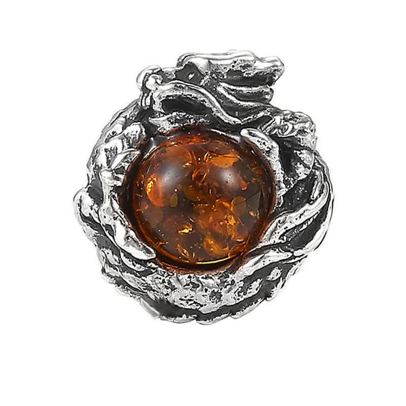 925 Sterling Silver Natural Amber Dragon Success Protection Stud Earring - Dragon(One Earring) - image 0