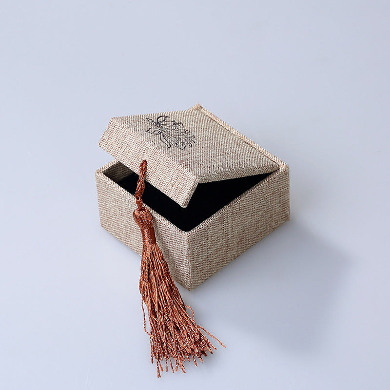 Buddha Stones Lotus Pattern Jewelry Storage Box Gift Box Tassels - Ring Box (60*68*38mm) - image 1