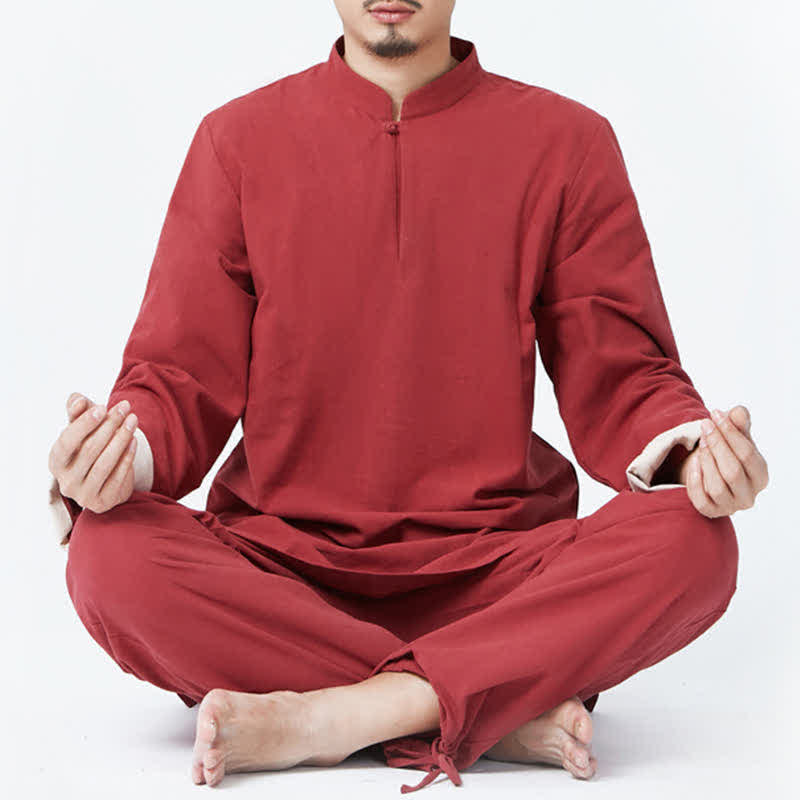 Spiritual Zen Meditation Yoga Prayer Practice Cotton Linen Clothing Men's Set - Red - US/UK/AU44，EU54 (3XL) - image 8