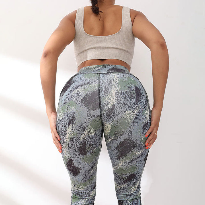 Buddha Stones Camo Print Solid Color Sports Yoga High Waist Leggings Women's Yoga Capri Pants