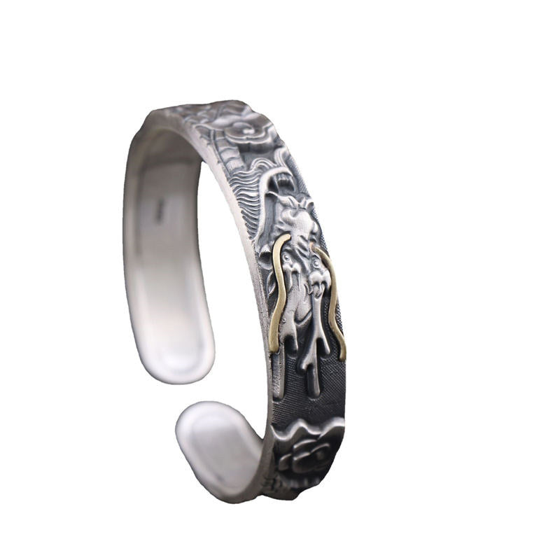 Buddha Stones 999 Sterling Silver Dragon Strength Protection Bracelet Bangle - image 5