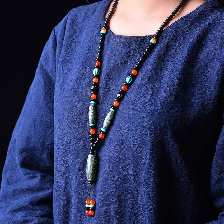 Buddha Stones Tibetan Nine-Eye Dzi Bead Dragon Pattern Om Mani Padme Hum Protection Necklace Pendant - image 4