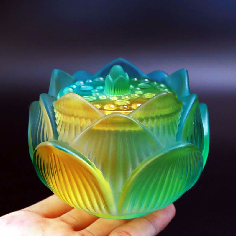 Lotus Liuli Crystal Healing Meditation Incense Burner - Small Gradient Lotus 10.5*8.3cm - image 0