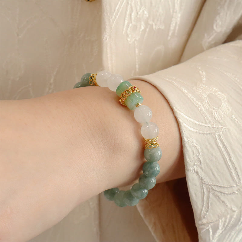 Buddha Stones Single Double Layer Jade Peace Buckle Luck Bracelet