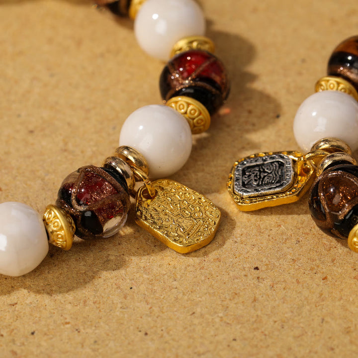 Buddha Stones Tibetan Zakiram Goddess of Wealth Charm Liuli Glass Incense Ash Porcelain Bead Protection Bracelet - image 9