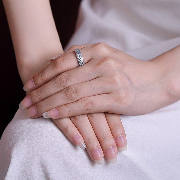 Buddha Stones 999 Sterling Silver Lotus Flower Plum Blossom Auspicious Clouds Engraved Enlightenment Ring - image 9