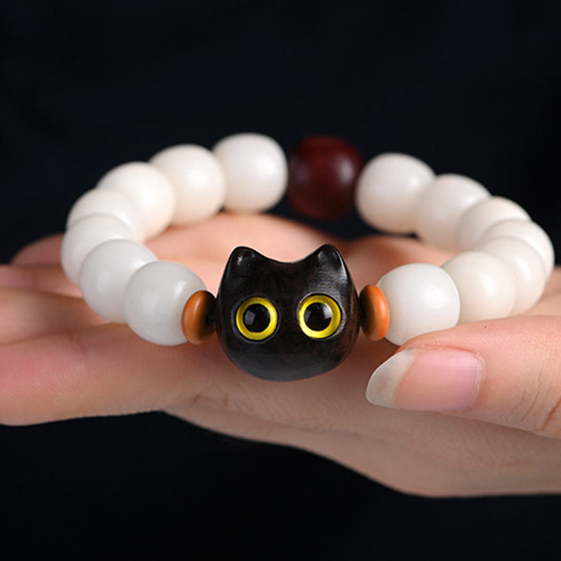 Buddha Stones Natural Bodhi Seed Small Leaf Red Sandalwood Ebony Wood Cute Lucky Cat Wisdom Bracelet - image 13