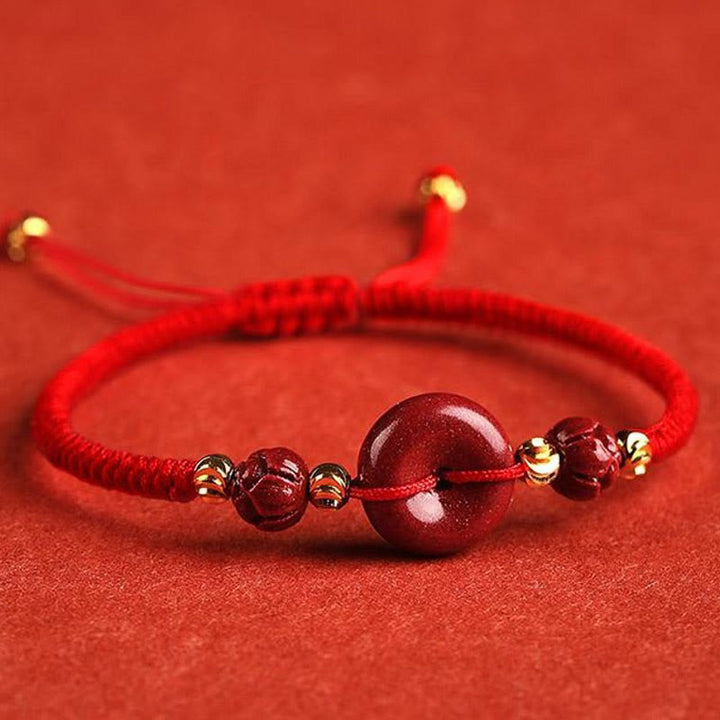 Buddha Stones Handmade Lotus Cinnabar Peace Buckle Blessing Braid Bracelet - Red(Wrist Circumference 14-18cm) - image 10