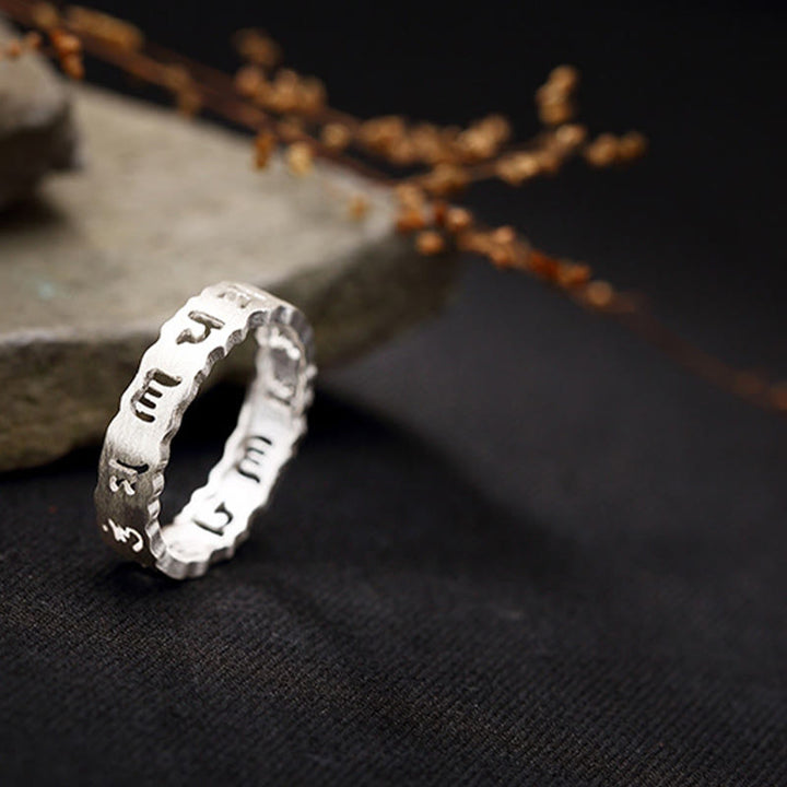 Buddha Stones Tibetan 925 Sterling Silver Om Mani Padme Hum Peace Hollow Ring - image 9