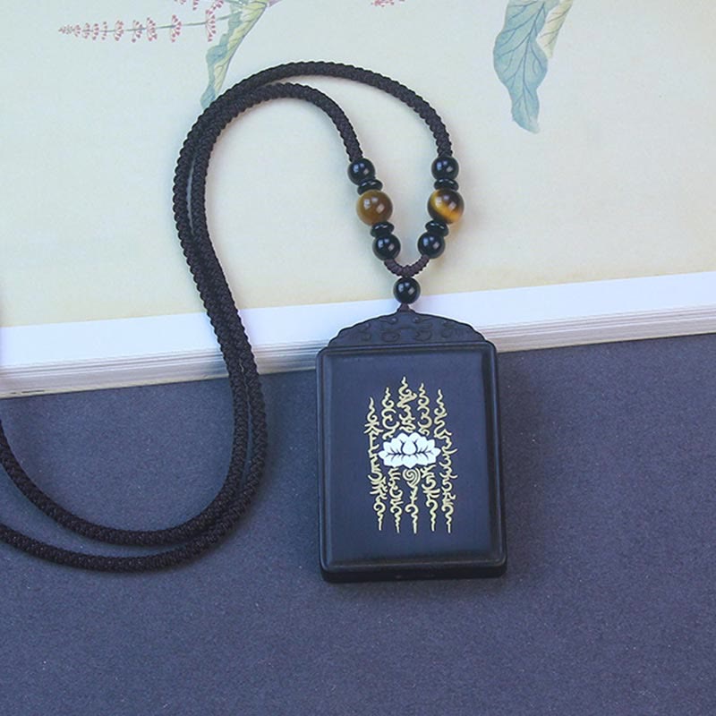 Buddha Stones 999 Sterling Silver Ebony Wood Lotus Inlaid Calm Necklace Pendant - image 2