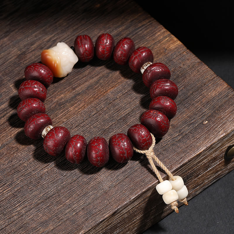 Buddha Stones Tibet Bodhi Seed Dzi Bead Dancing Lion Luck Bracelet Wrist Mala