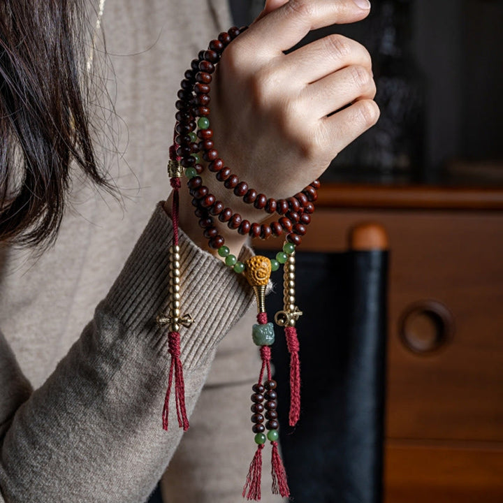 Buddha Stones Natural Tibet 108 Mala Beads Purple Bodhi Seed Hetian Cyan Jade Copper Dorje Peace Bracelet