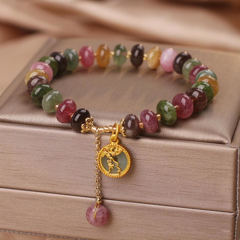 Buddha Stones Colorful Tourmaline Cute Flower Rabbit Charm Love Bracelet