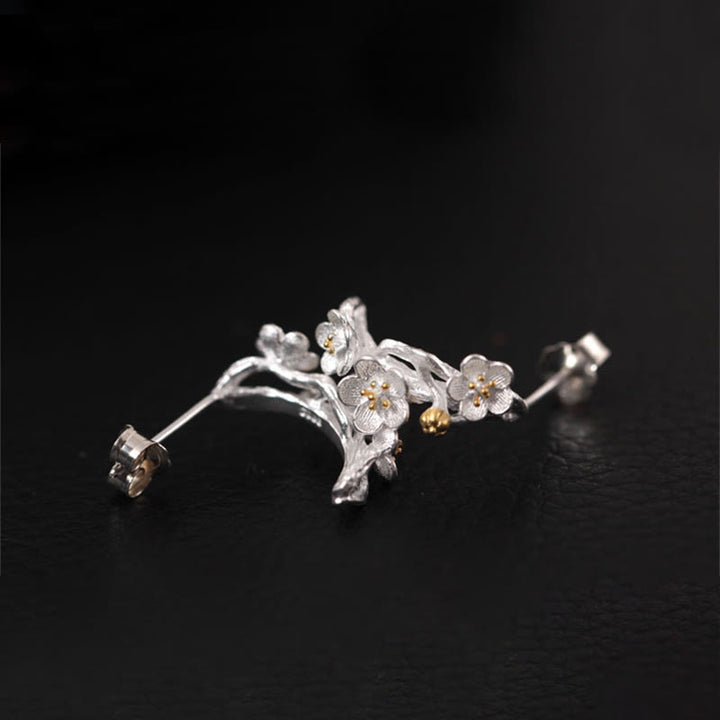 Buddha Stones 925 Sterling Silver Plum Blossom Floral Blessing Earrings - image 4