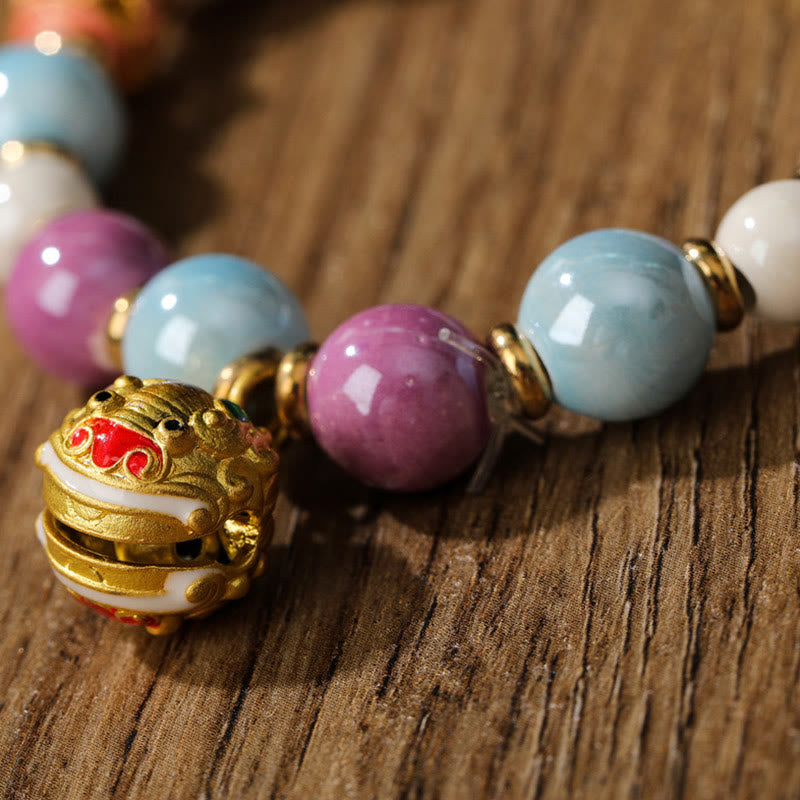 Buddha Stones Tibetan Zakiram Goddess of Wealth Rabbit Lion Head Charm Liuli Glass Incense Ash Porcelain Bead Protection Bracelet - image 5