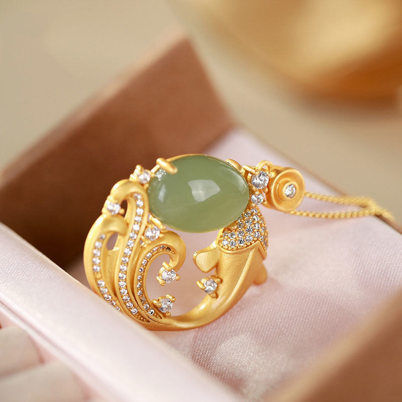 Buddha Stones Cyan Jade Koi Fish Healing Calm Necklace Pendant - image 7