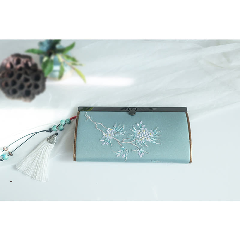 Flower Plum Peach Blossom Bamboo Double-sided Embroidery Large Capacity Cash Holder Wallet Shopping Purse - image 8