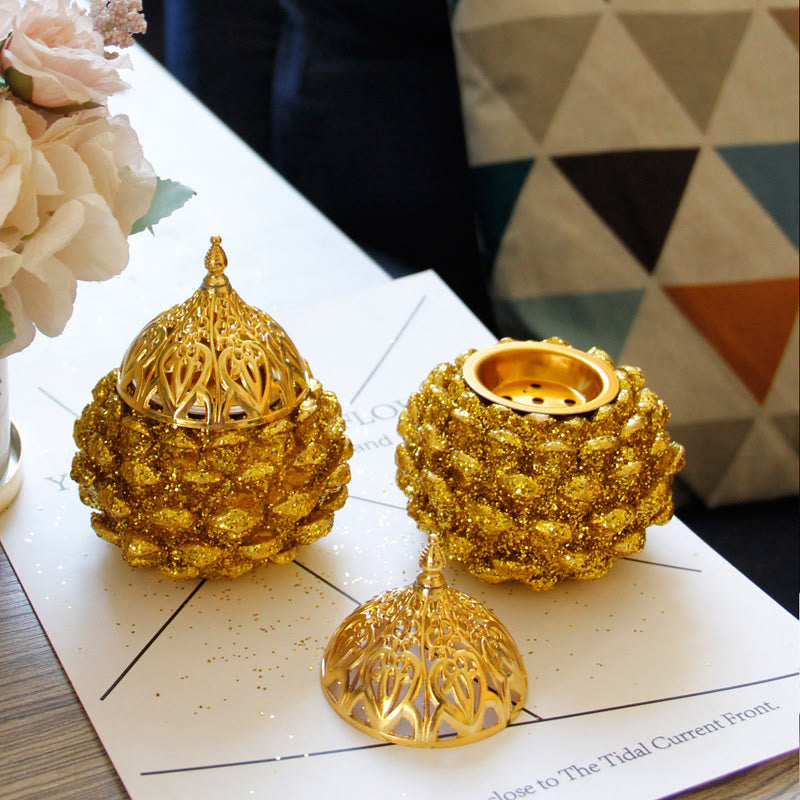 Gold Pine Cone Pattern Spiritual Rituals Mini Incense Burner Home Tabletop Decor - image 17