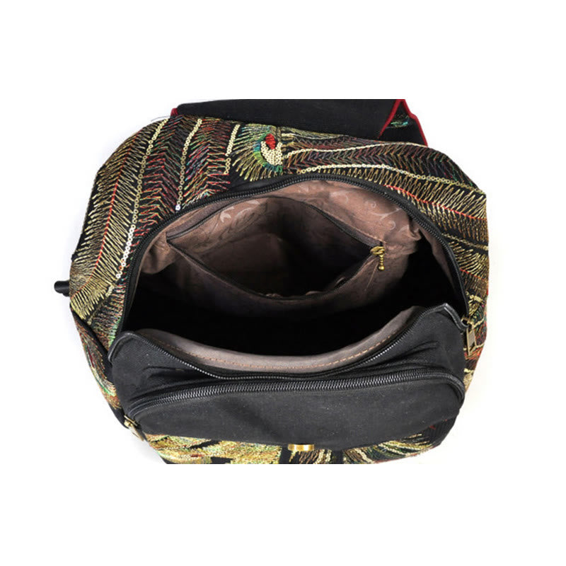 Peacock Embroidery Canvas Tassel Backpack - image 4